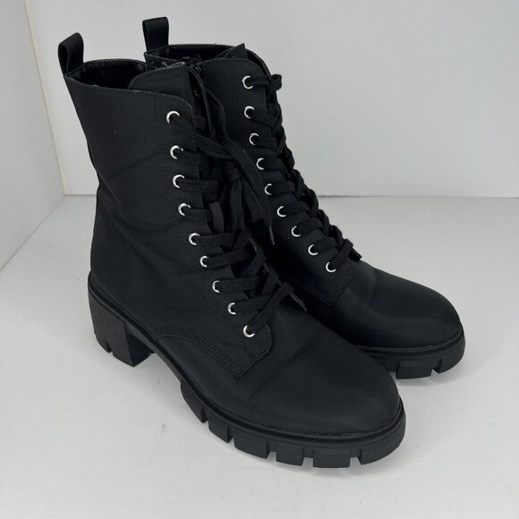 Womens HYPE05S1 Black Fabric Lace Up Side Zip Chunky Size 10M Ankle Combat Boots - Picture 2 of 9